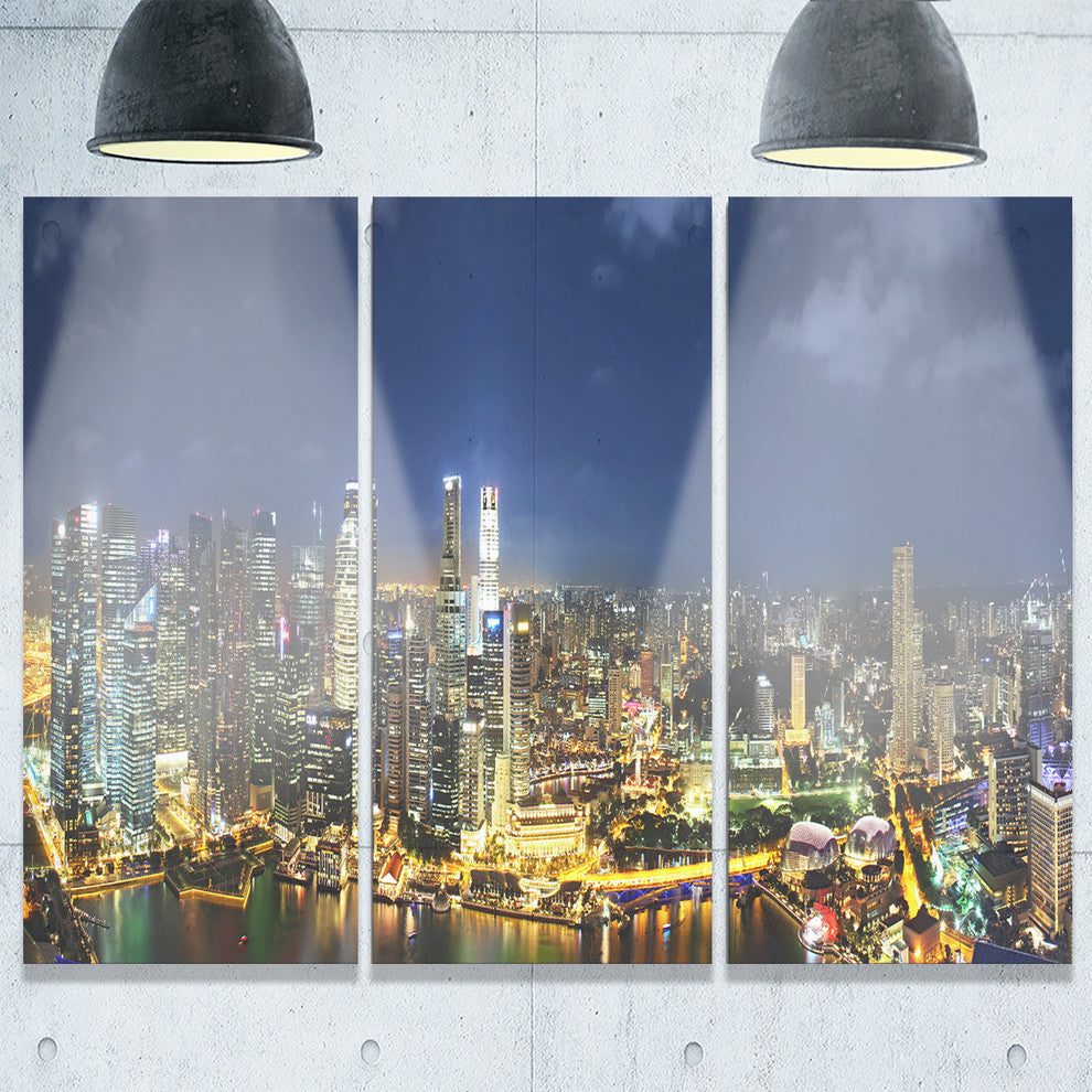 "Singapore Skyscrapers Panorama" Metal Wall Art, 3 Panels, 36"x28"