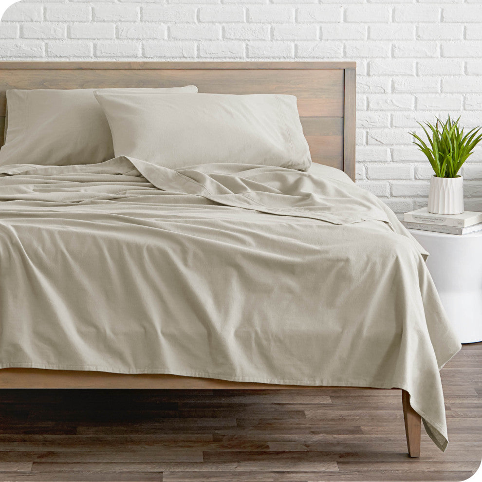 Bare Home Cotton Flannel Sheet Set, Ivory, Twin Xl