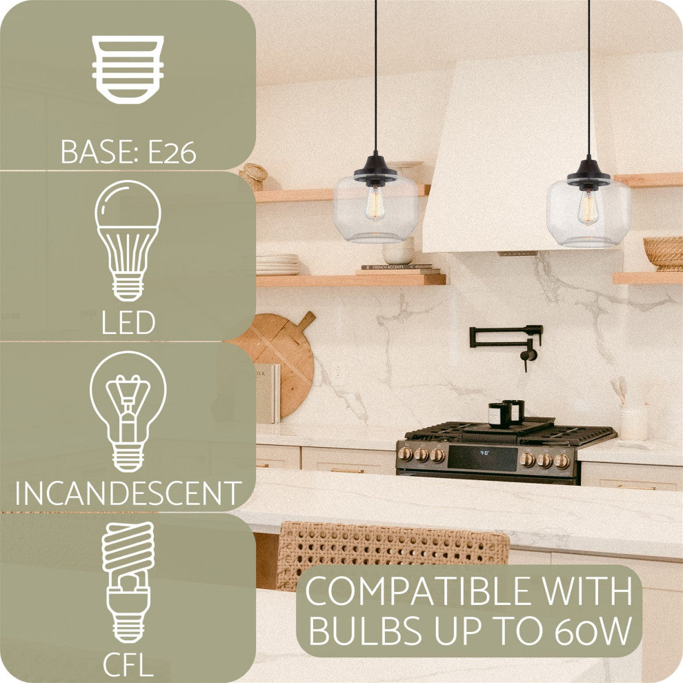 Kira Home Maia 10" Farmhouse Pendant Light, Schoolhouse Glass Shade, Adjustable