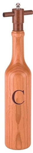Wine Bottle Cherry Wood Pepper Grinder, Custom Personalized Initial,  "C"