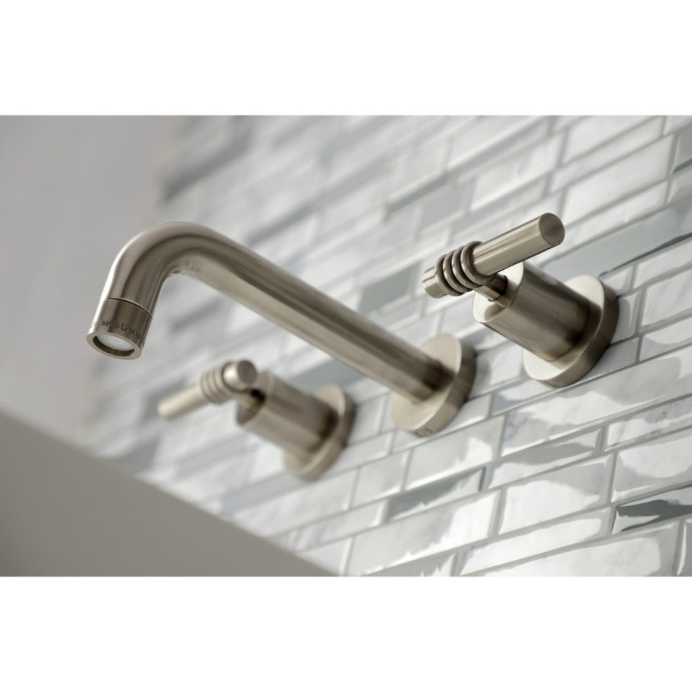 Kingston Brass KS8128ML 2-Handle 8" Wall Mount Bathroom Faucet, Brushed Nickel
