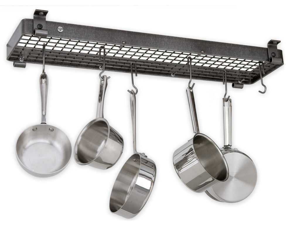Handcrafted 36" Narrow Flush Mounted Ceiling Rack w 12 Hooks Hammered Steel