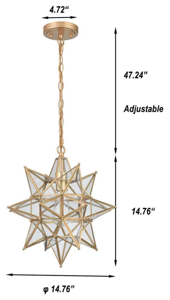 Modern Star Pendant Light, Brass, 16 Inch