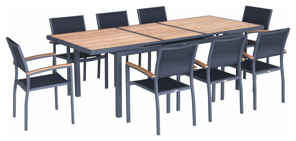 Heck Extendable Teak Outdoor Dining Set for 8 Person, Aluminum, by HIGOLD