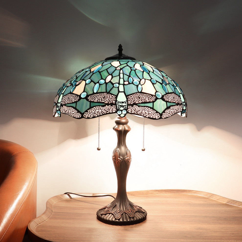 Sunniva Dragonfly Tiffany 2-Light Table Lamp 16" Shade