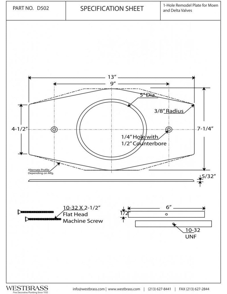 One-Hole Remodel Plate For Moen And Delta In Powder Coated Flat Black