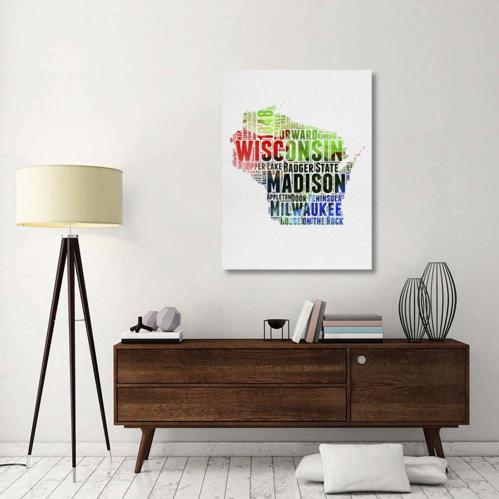 "Wisconsin Watercolor Word Cloud" Fine Art Print