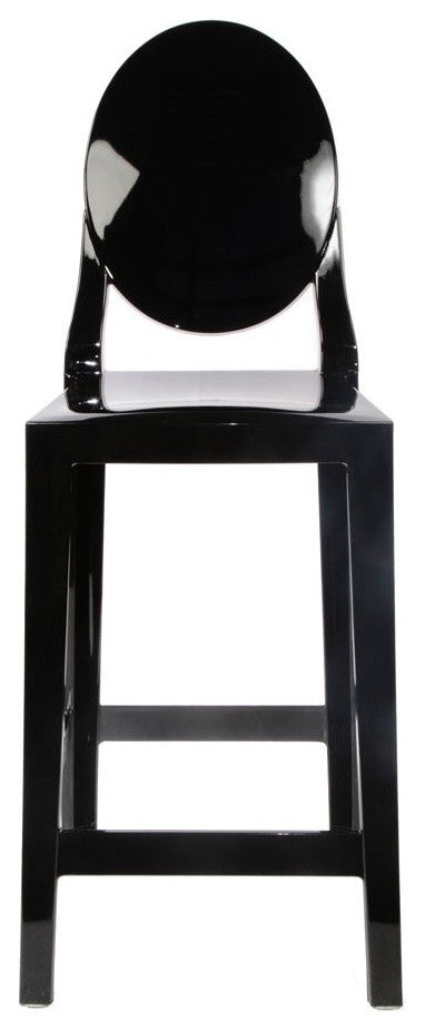 Designer Counter Height Stool With Solid High Back Side Chair Footrest, Black, Set of 4