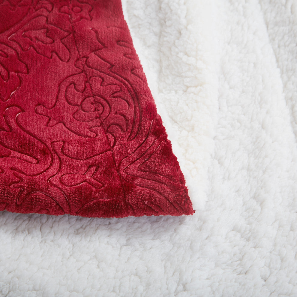 Tache Embossed Super Soft Warm Solid Merlot Red Sherpa Throw Bed Blanket, 63x87