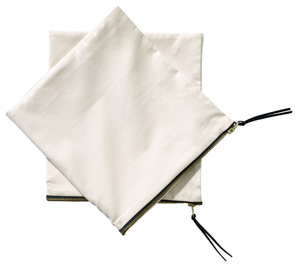 Suede Pillow Shell with Big Zipper, Beige, 20x20"