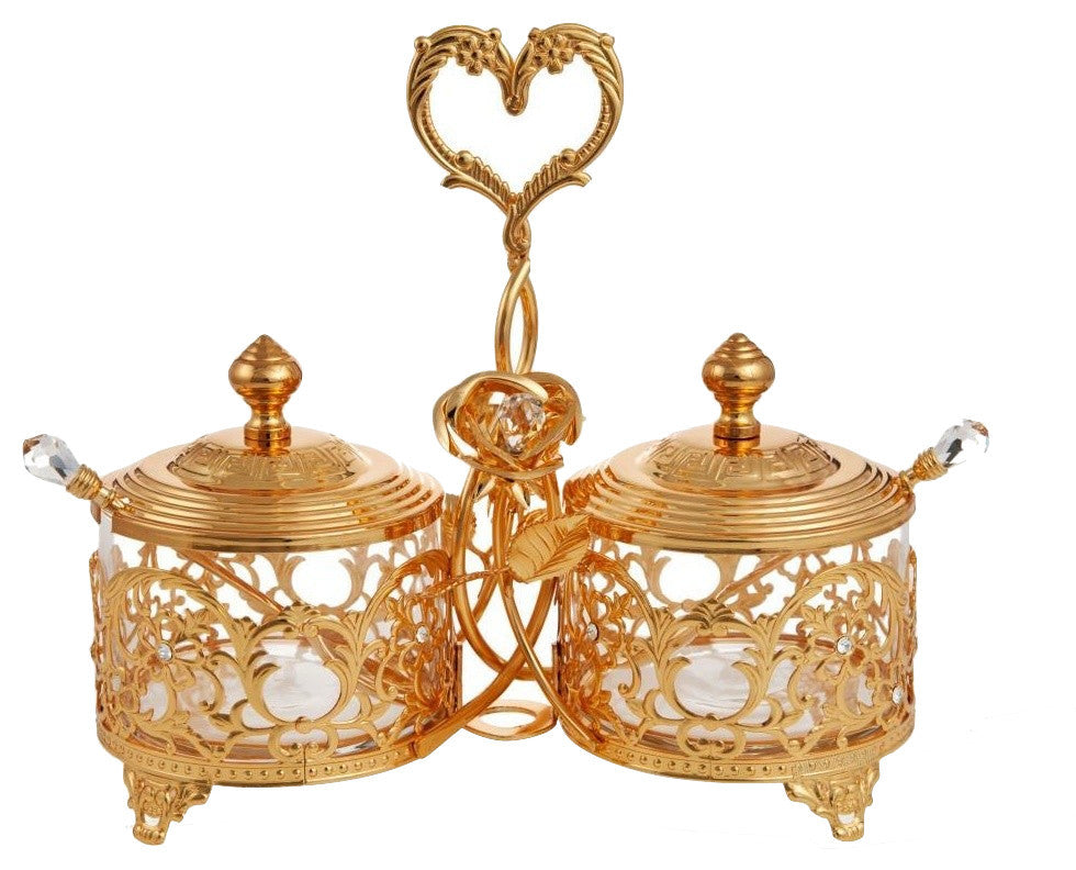 24K Gold Plated Crystal Studded Candy Dish / Salt Holder by Matashi