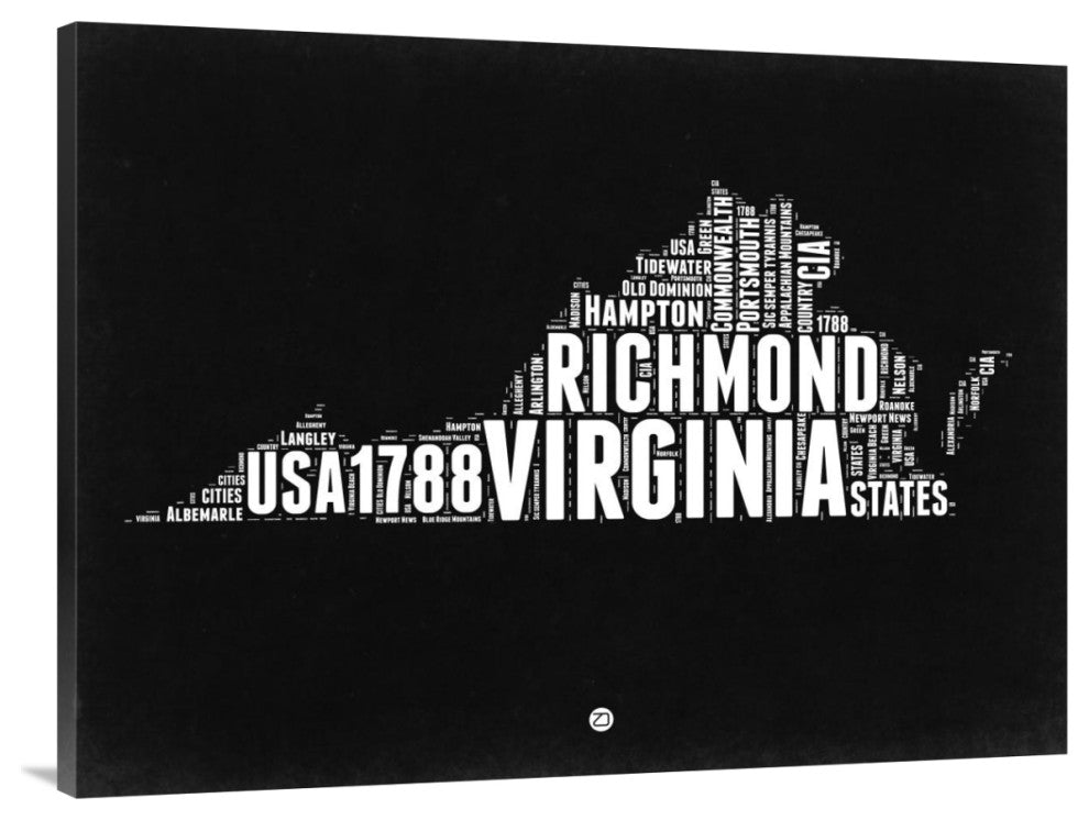 "Virginia Black and White Map" Fine Art Print