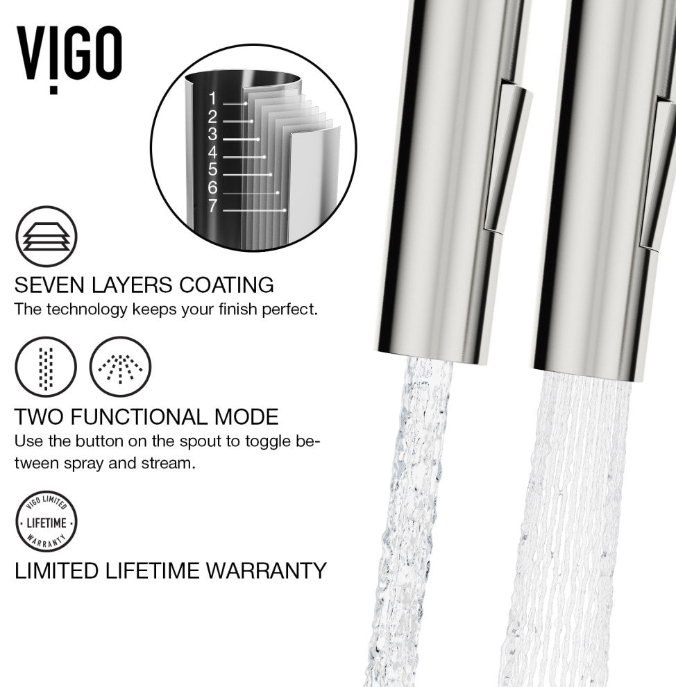 VIGO Greenwich 18" H Single Handle Pull-Down Sprayer Kitchen Faucet, Stainless Steel, No Sensor, Without Extras