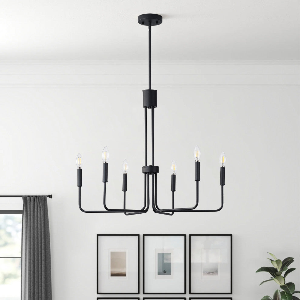 Farmhouse Black 6-Light Classic Candle Metal Chandelier for Dining Room