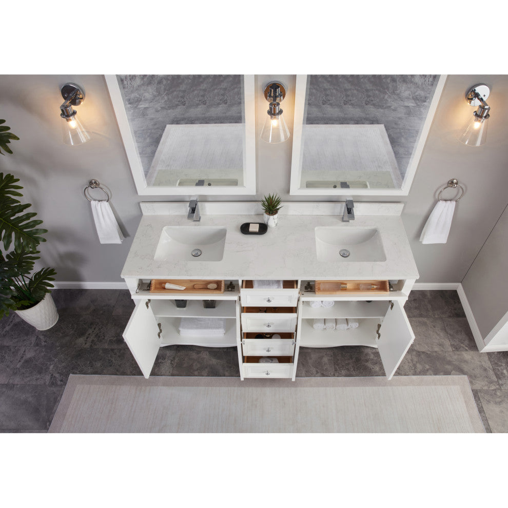 Vanity With Mirror, Sconce and Faucet Included, White, 72"