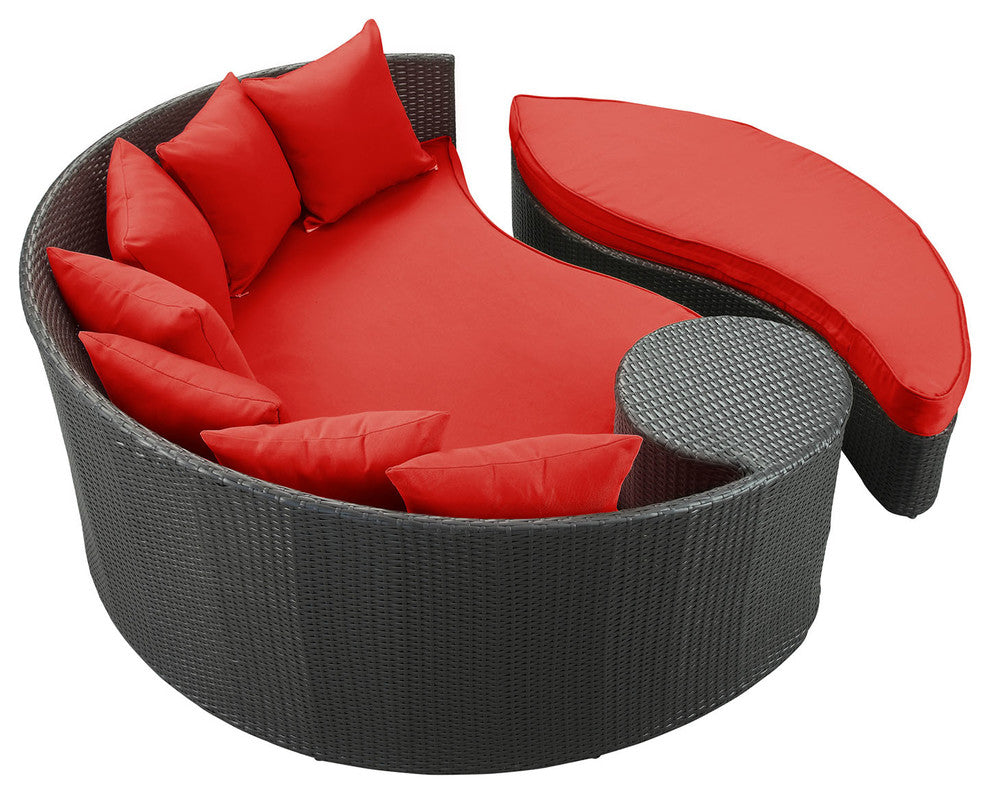 Espresso Red Taiji Outdoor Patio Wicker Daybed