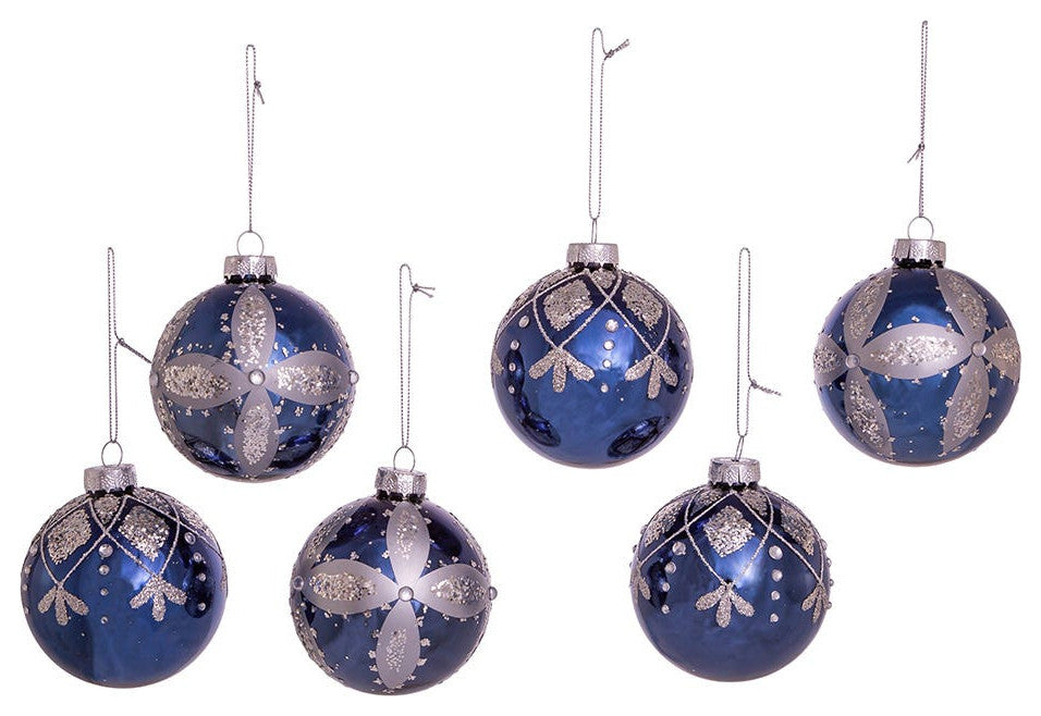 80MM Navy Blue Glass Ball Ornaments, 6-Piece Set