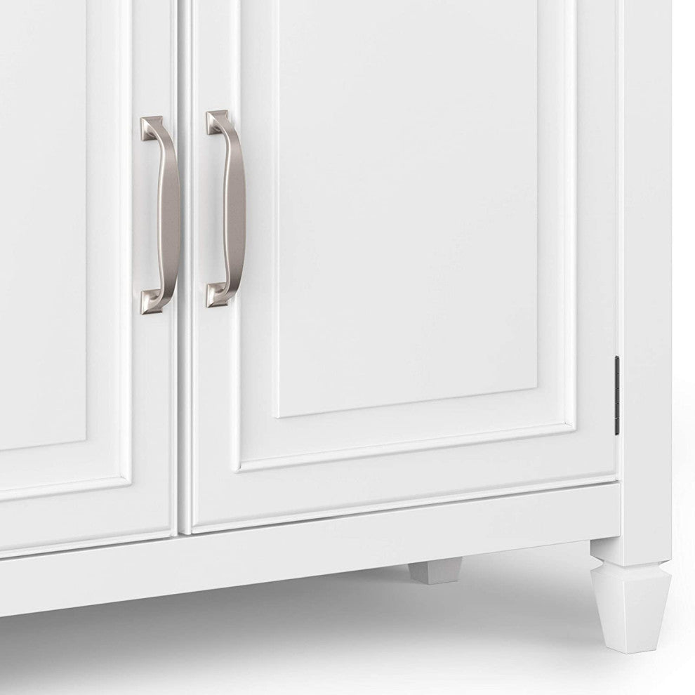 Traditional Storage Cabinet, 2 Drawers and 2 Doors With Inner Shelves, White