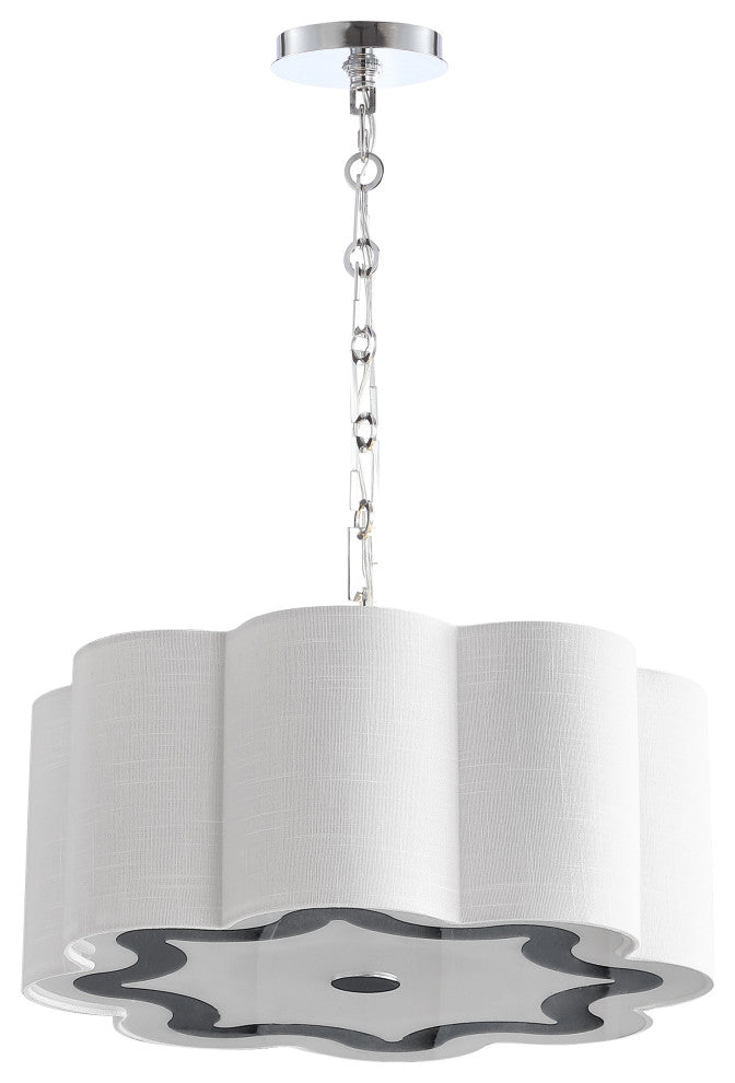 Coquille 4-Light 20" Adjustable Metal LED Pendant, Chrome and White