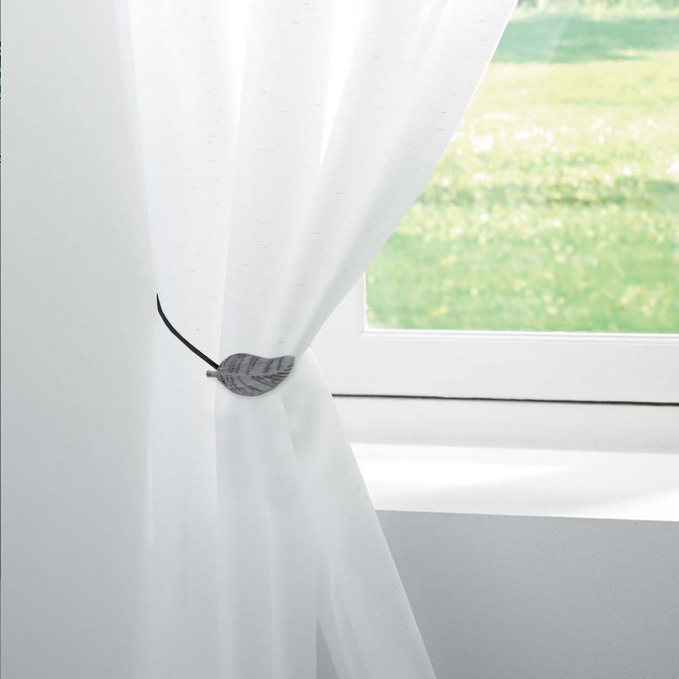 Magnetic Wooden Leaf Curtain Tiebacks, Gray, Pack of 2