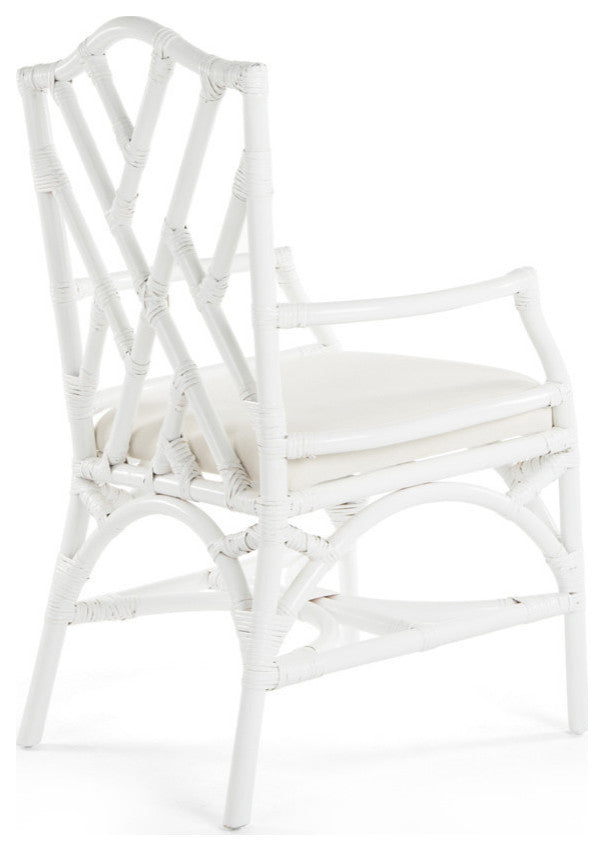 Rattan Chippendale Upholstered Dining Armchair, Set of 2, White