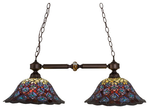 Meyda lighting 28503 36.5"L Tiffany Peacock Feather 2-Light Island Pendant