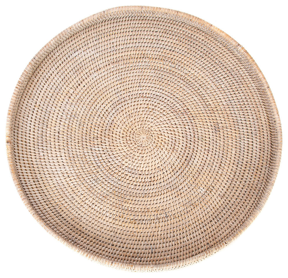 Artifacts Rattan™ Round Serving / Ottoman Tray, White Wash, 24"x24"x2"