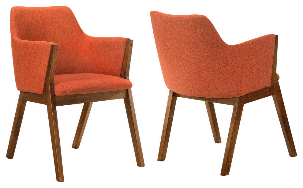 Renzo Fabric and Black Wood Dining Side Chairs, Set of 2, Orange