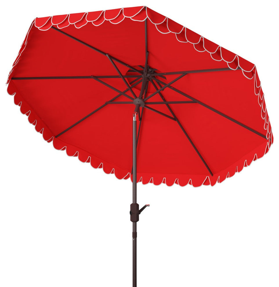Safavieh Outdoor Elegant Valance 9ft Double Top Umbrella Red