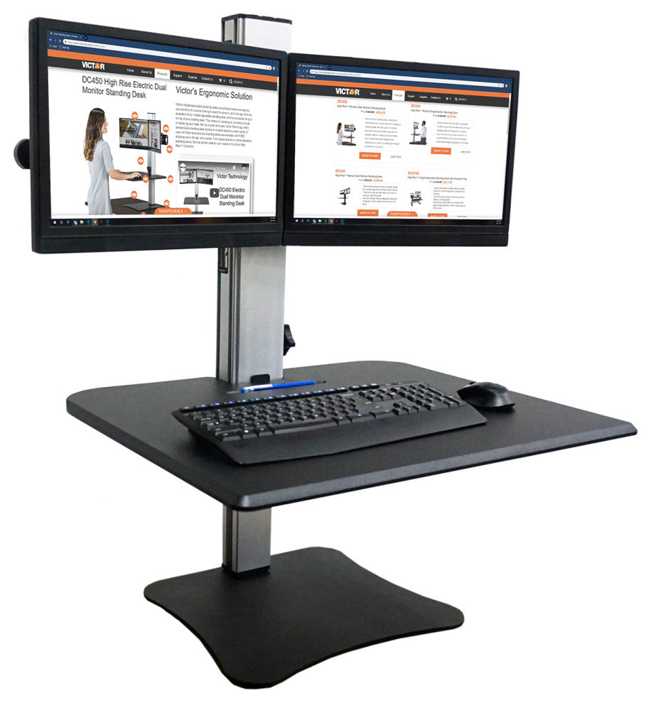 High Rise Dual Monitor Standing Desk Workstation, Black