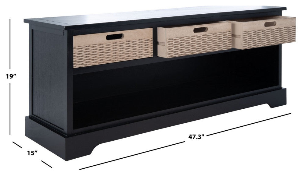 Safavieh Landers 3 Drawer Storage Bench, Black