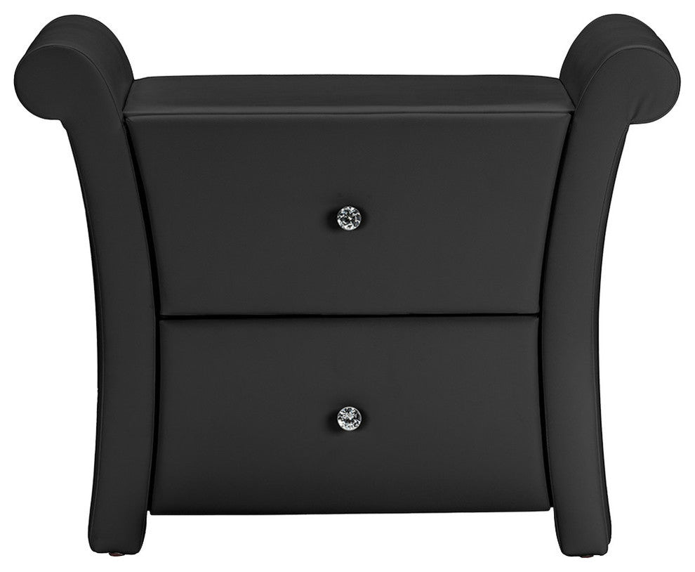Victoria Matte Black PU Leather 2 Storage Drawers Nightstand Bedside Table
