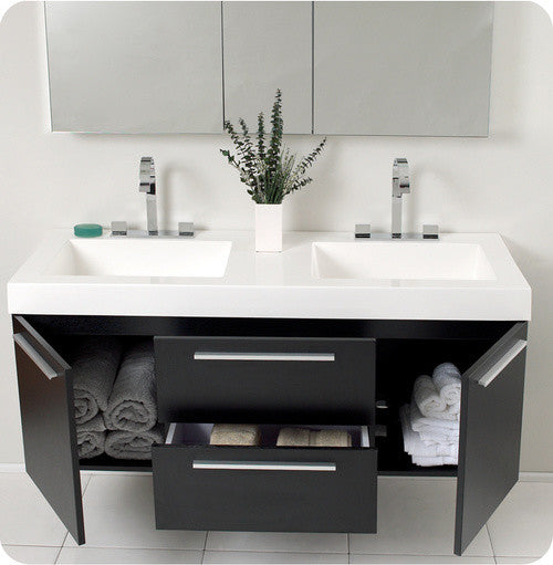 Opulento Black Modern Double Sink Bathroom Vanity, Faucet FFT3076BN