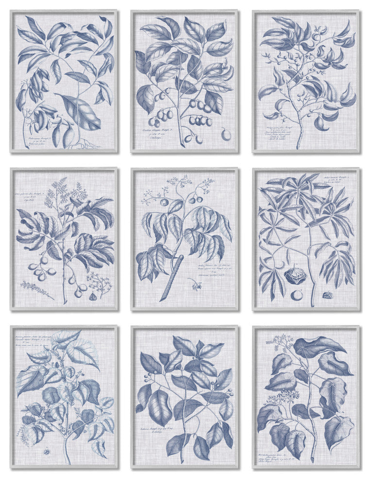 Vintage Bonsai Plant Fruits Monochrome Fabric Texture Pattern, 9pc, each 11 x 14