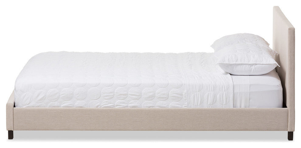 Elizabeth Beige Fabric Upholstered Panel-Stitched Platform Bed, Queen