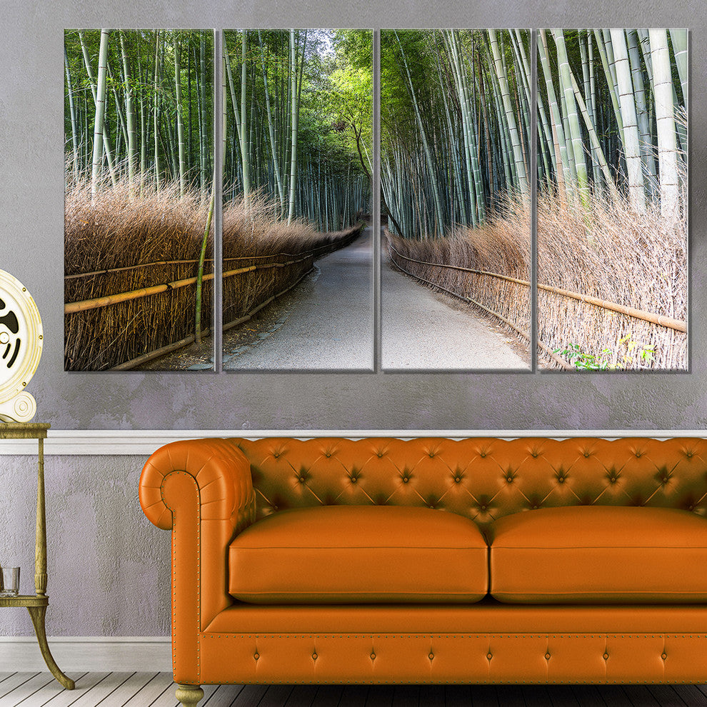 "Straight Path in Bamboo Forest" Forest Canvas Wall Art Print, 4 Panels, 48"x28"