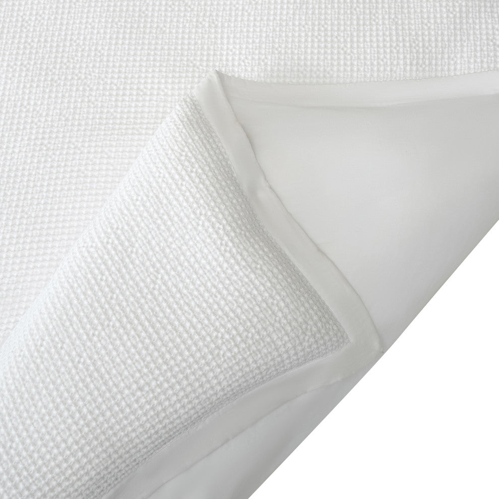 Stonewashed Cotton Waffle Weave Duvet Cover Set, 3-Piece, White, King