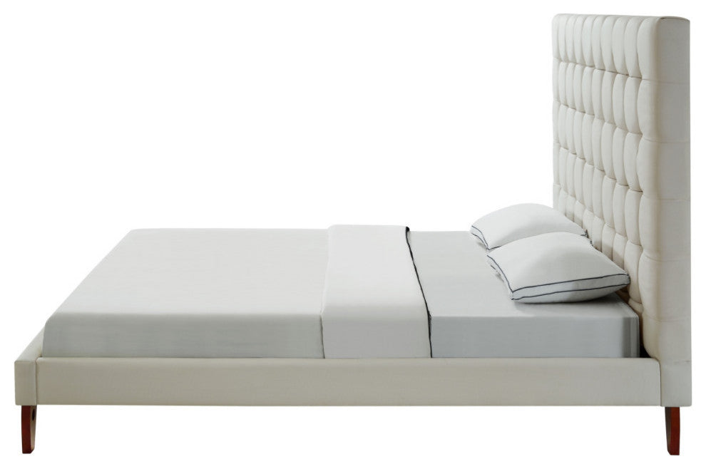Baldwin Button Tufted Platform Bed, Off White, King