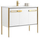 Oakville Bath Vanity, Ceramic Sink, White Matte, 42 Inch, Satin Brass Hardware