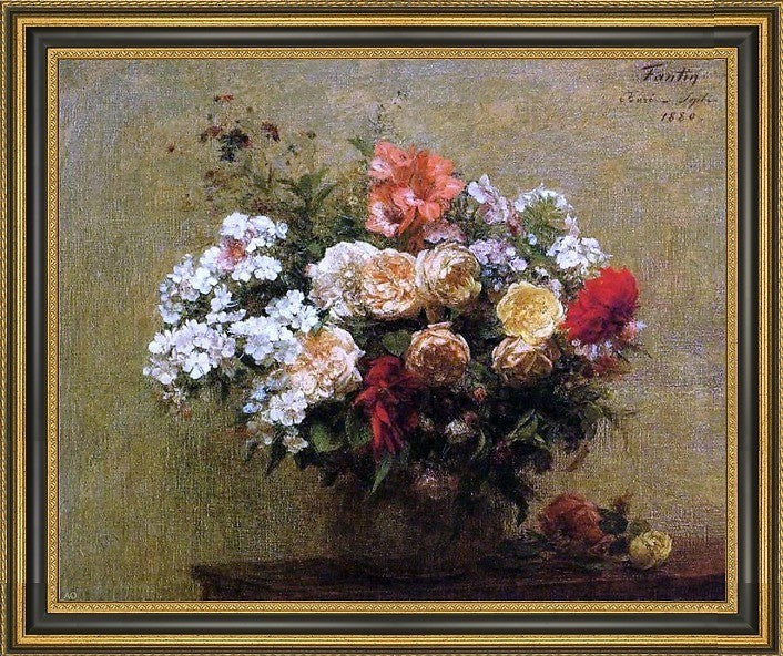 Henri FantinLatour Summer Flowers Framed Premium Canvas Print, 16"x20"