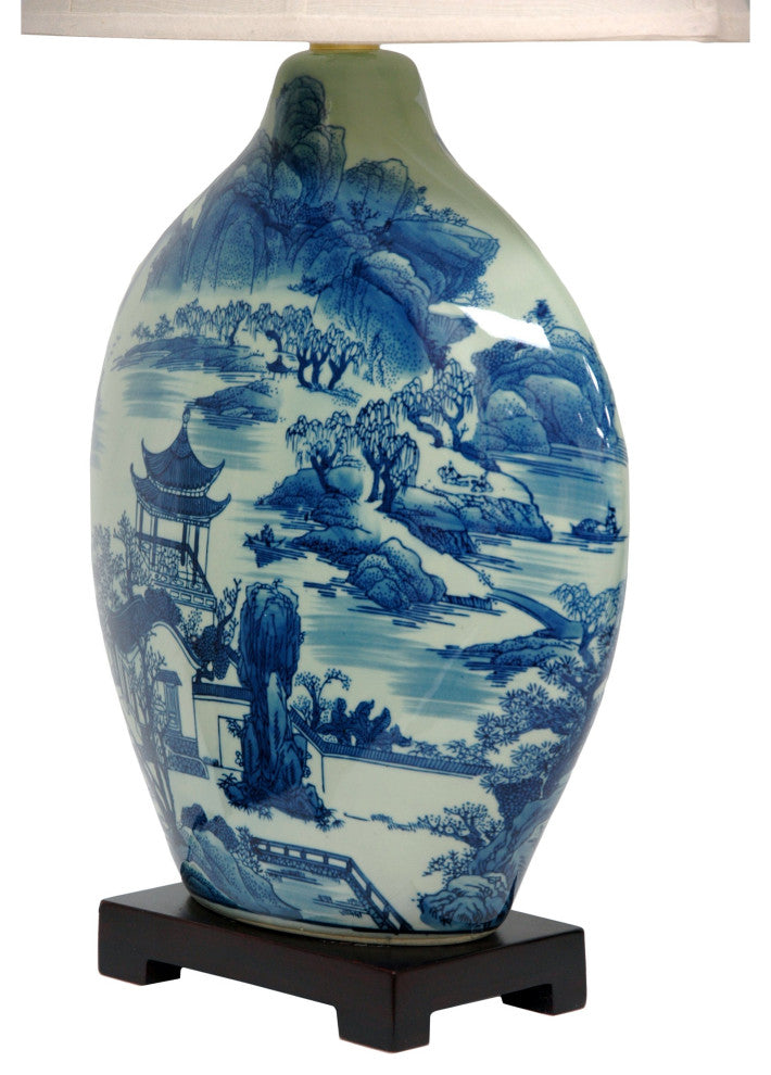 32" Blue and White Ming Landscape Vase Lamp