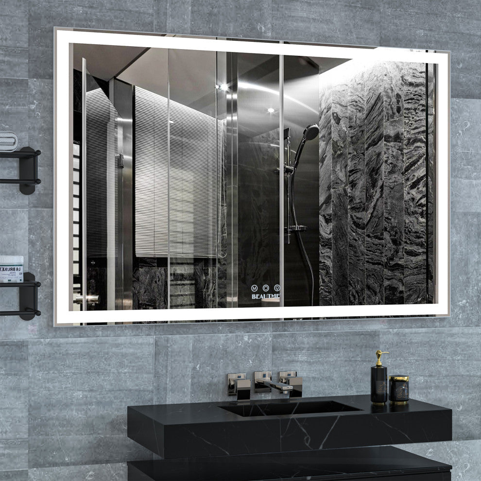 60x40" Rectangular Framed Wall Mounted LED Bathroom Vanity Mirror