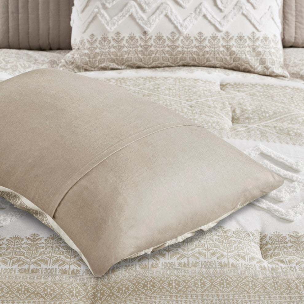INK+IVY Mila 3 Piece Cotton Comforter Set With Chenille Tufting, Taupe