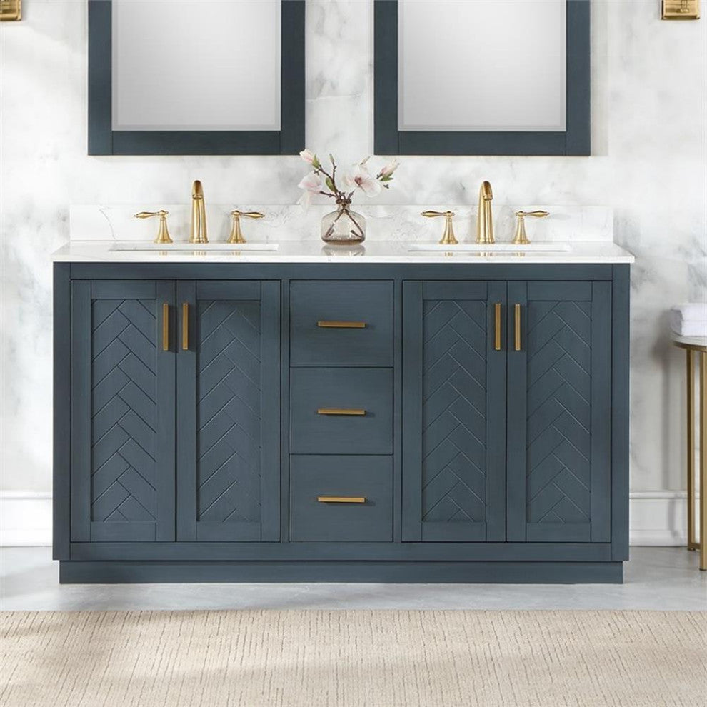 Gazsi 60" Double Bathroom Vanity Set in Charcoal Blue without Mirror