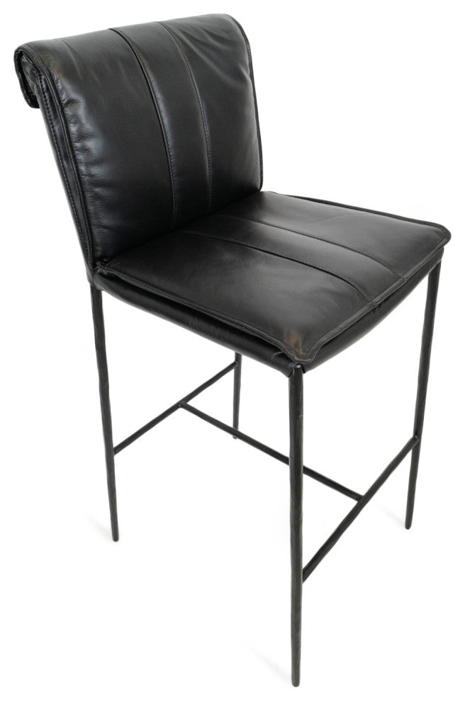 Bentley Black Leather Bar Stool