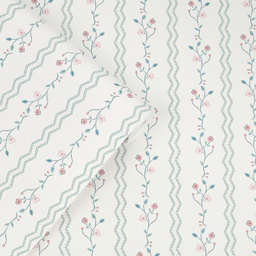Laura Ashley Blencow Stripe Dark Duck Egg Blue Wallpaper