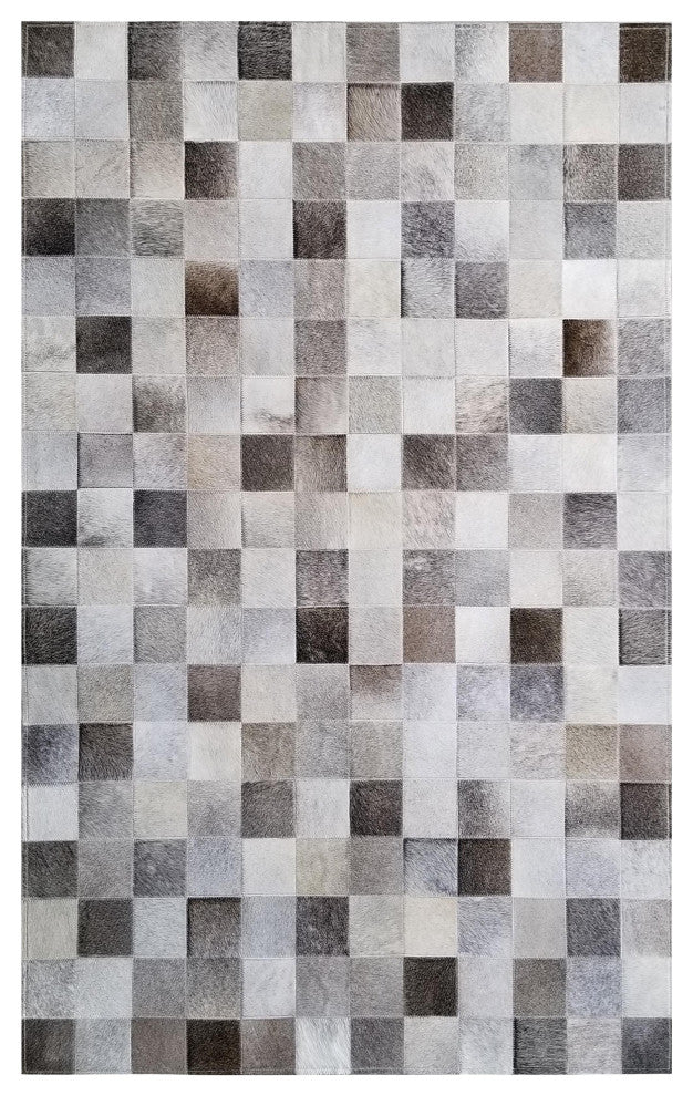 Cowhide Patchwork Rug, Grey Tones - Squares , 4x6