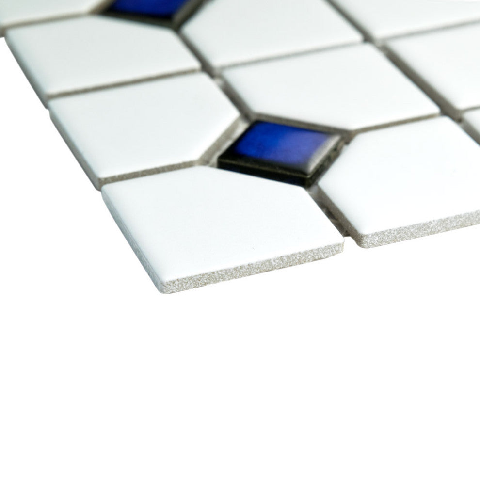 Oxford Matte White w/ Cobalt Dot Porcelain Floor and Wall Tile