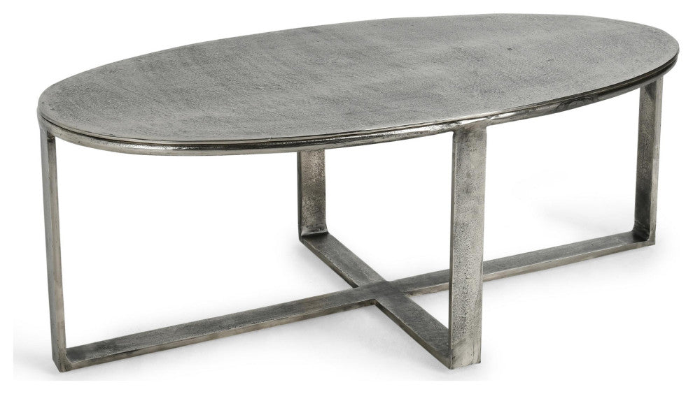 Kosas Home Flores 48" Industrial Oval Metal Nickel Coffee Table