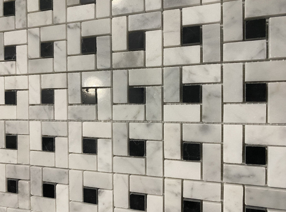 Carrara White Venato Marble Pinwheel Windmill Mosaic Tile Polished, 1 sheet